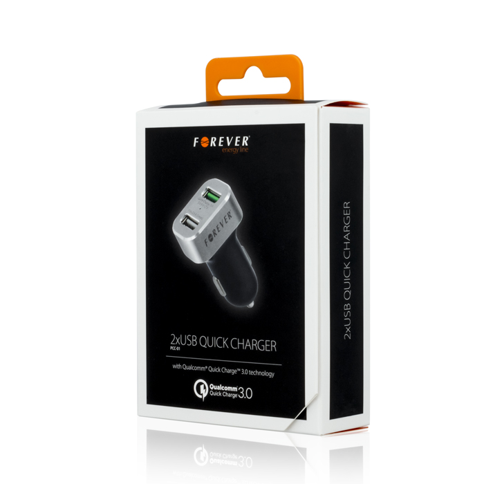 Φορτιστής Αυτοκινήτου Forever PCC-01 Qualcomm Q.C. 3.0 2xUSB - Μαύρο / Ασημί