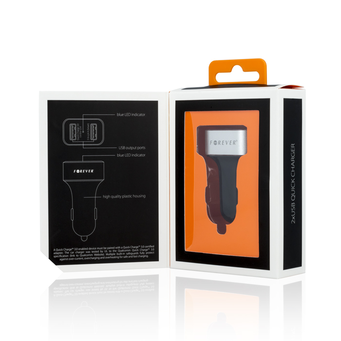 Φορτιστής Αυτοκινήτου Forever PCC-01 Qualcomm Q.C. 3.0 2xUSB - Μαύρο / Ασημί