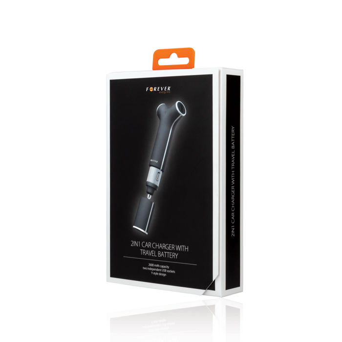 Powerbank 2600mAh και Φορτιστής Αυτοκινήτου Forever Y-Style - Μαύρο