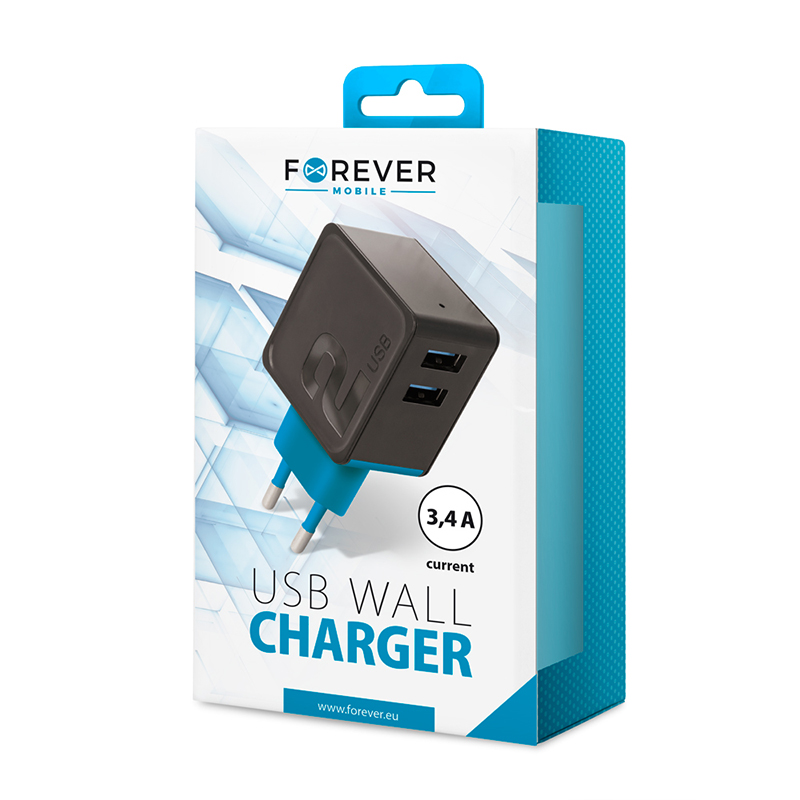 Φορτιστής Σπιτιού Forever TC-04 2xUSB 3.4A - Μαύρο