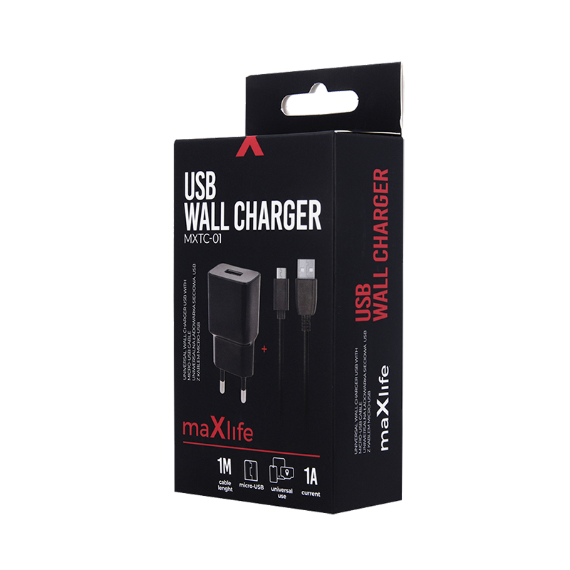 Φορτιστής Σπιτιού Maxlife MXTC-01 MicroUSB 1A - Μαύρο