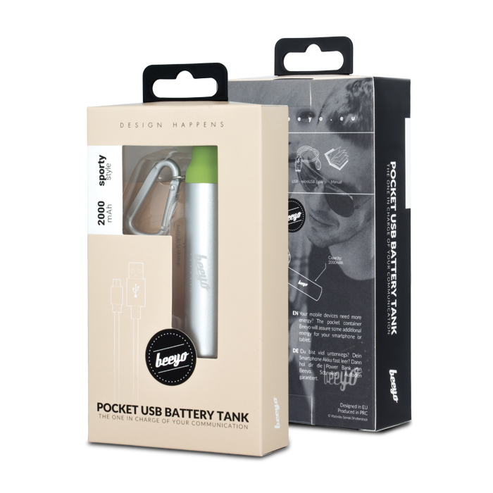 Powerbank 2000mAh Beeyo Pocket USB Battery Tank - Πράσινο